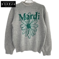 Mardi Mercredi MFK13KN001 เสื้อไหมพรมถักโลโก้ สีเทา×เขียว ผสมแคชเมียร์ 【สินค้ามือสอง】
