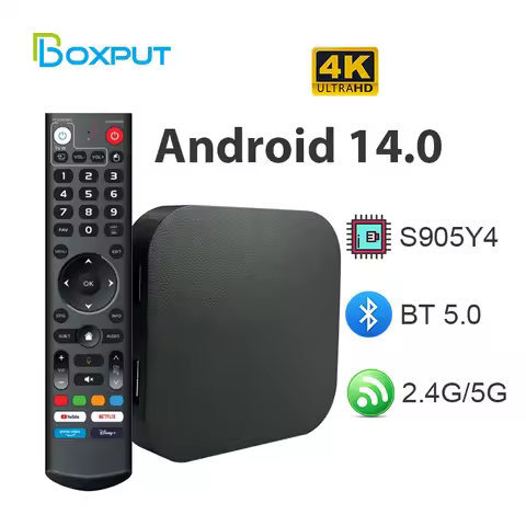 Boxput Q8 TV Box Amlogic SW905Y4 Andorid 14.0 Voice Assistant 2.4G 5G WiFi 4K BT5.0 4GB 32GB Quad Co
