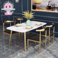 DINO Marble Texture Table Gold Metal Frame Dining Set with 4 Chairs Meja Kerusi Makan Dinner