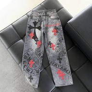 ERFZ Chrome Hearts Four-season leather patch printed jeans for couples