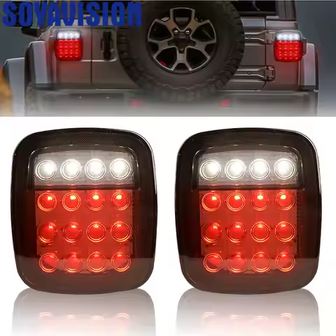 16 LEDs Tail Light Smoke/Red Lens Rear Brake Stop Reverse Lamps Replacement for Jeep Wrangler TJ CJ