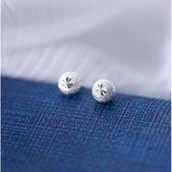 [Preferred Gift] S999 sterling car flower frosted earrings, simple basic women's round bead earrings