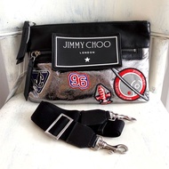 JIMMY CHOO全真皮銀色信封袋設計拉鍊斜跨包手袋包包裝飾手拿包