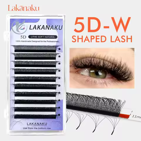 LAKANAKU 5D W Shaped L M Curl Cilios 5DW Clover Russian Eyelashes Extension Angle W Shape Mink Lashe