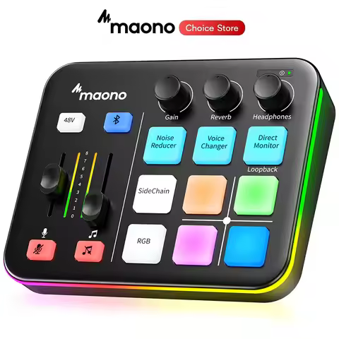 MAONO G1 NEO Gaming Audio Mixer Custom Sound Effects RGB Streaming with XLR Microphone Audio Interfa