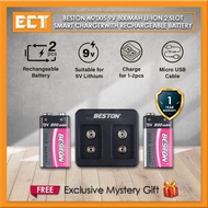 Beston M7005 9V 800mAh Li-ion 2Slot Smart Charger with Rechargeable Battery and Micro USB Cable - 2P