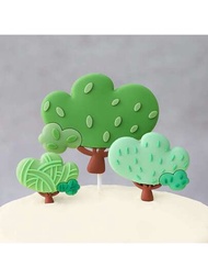 3入組卡通樹和叢林派對主題蛋糕裝飾適用於兒童生日烘烤裝飾用品