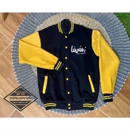 LIVIN VARSITY JACKET BY MANDIRI - LIVIN BANKING BASEBALL JACKET TYPE 2 - M, Black LG yellow, EMBROID