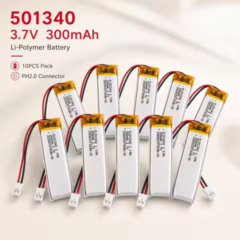 10pcs LiPo Rechargeable Battery 501340 3.7V 300mAh Polymer Lithium Cell for TWS Headset Charging Cas