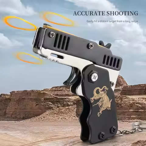 1PCS Keychain Elastic Leather Rubber Band Shooting Pistol Kid Outdoor Party Folding Gifts Boyfriend 