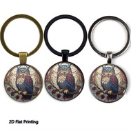 1PC 2D Flat Printed Stained Glass Owls Keychain, Teacher'S Day/Valentine'S Day/Family/Friend Gift