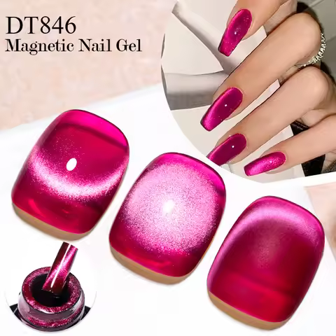 MEET ACROSS Pink Red Cat Eye Gel Nail Polish 7ml Jelly Amber Cat Magnetic Gel Nail Soak Off UV LED S