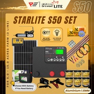 StarLite S50 Energizer 1.6MM Set for 6.0 - 15.0 Acres (AC/DC) Polywire Solar Panel Electric Fence Pa