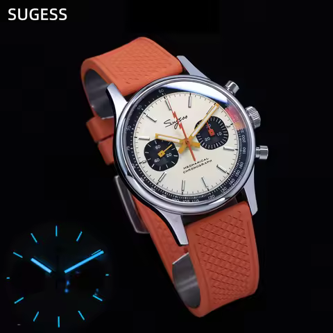 Sugess Pilot Mechanical Watch for Tianjin ST19 Chronograph Swanneck Movement Wristwatches Sapphire C