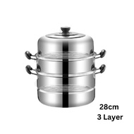 Stainless Steel Steamer Pot 3-Layer Double ThickeningPeriuk Kukus Steamer Pot (28cm32cm34cm36cm)