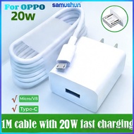 Samushun OPPO 20W Fast Charger Micro USB Data Cable 1M/2M Fast Charging Set Compatible with OPPO A93