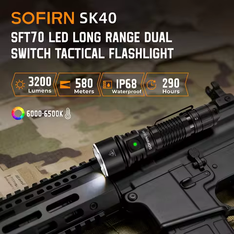Sofirn SK40 21700 Rechargeable Flashlight SFT70 LED 3200lm Powerful Tactical Torch 580M Long-Range W