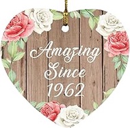 Designsify Christmas Tree Decoration, 62nd Birthday Amazing Since 1962, Heart Ornament B, Gifts for 