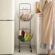 日本霜山 復古風移動式雙層置物收納籃架