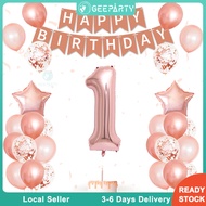 GeeParty 31pcs Rose Gold Balloon Banner Set Confetti Balloon for Girls Princess Birthday Party Decor