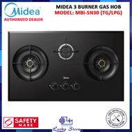 MIDEA MBI-SN30 (TG/LPG) 88CM 3 BURNER GAS HOB, BUILT-IN OR FREE STANDING, WINDPROOF, FREE DELIVERY, FREE INSTALLATION, 2 YEARS WARRANTY, COOKER HOB