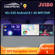 JVIBO OBEPEAK กล้องติดรถยนต์ D91 12 "รถยนต์ DVR มองหลัง4G ระบบแอนดรอยด์8.1ระบบนำทาง GPS ADAS Full HD 1080P กล้องวิดีโอรถยนต์เครื่องบันทึก DVRS EIVHB