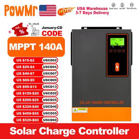 PowMr USA 140A MPPT Solar Charge Controller LCD Display Work for 48V Lithium Lead Acid Battery With 