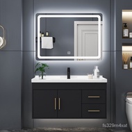 9QXCSolid Wood Smart Mirror Cabinet Black Bathroom Cabinet Combination Bathroom Integrated Ceramic Basin Wash Basin Wash