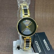 Citizen Eco-Drive EX1539-57E Axiom Black Analog Two Tone Gold Bangle Lady Watch