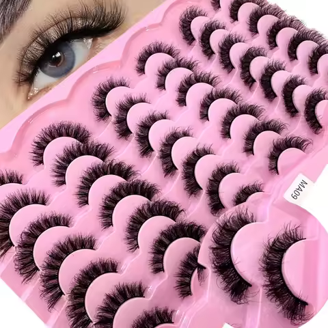 HBZGTLAD 21 Pairs Cat Eye Lashes Fluffy Faux Mink Lashes 8D Wispy Lashes Pack Dramatic Long Thick Vo