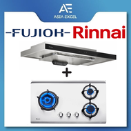 FUJIOH FR-MS2390R 90CM SLIMLINE HOOD WITH GESTURE CONTROL + RINNAI RB-73TS 3 BURNER HYPER FLAME STAINLESS STEEL BUILT-IN HOB