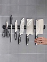 1入組不銹鋼家用廚房磁吸刀架，超長通孔式壁掛式磁吸刀架。