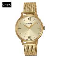 Velashop นาฬิกาข้อมือผู้หญิงคาสิโอ Casio Standard สายถักสแตนเลส สีทอง รุ่น LTP-E157MG-9ADF, LTP-E157MG-9A, LTP-E157MG