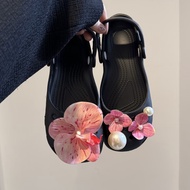 Pearl Diamond Shoes Flower Suitable for crocs Cute Girl Heart Flower Hole Ballet Shoes Mary Jane Fem