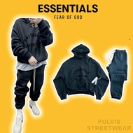 FOG Fear Of God ESSENTIALS The Core SS23 Black Hoodie Set, PLV Cotton Fleece ESSENTIALS Clothing Set