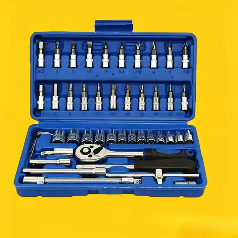 2026 New 46Pcs Socket Wrench Set Professional Auto Repair Tool Kit with Quick Release Ratchet Wrench