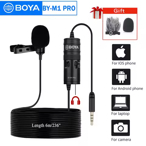 BOYA BY-M1 PRO 3.5mm TRRS Condenser Lavalier Lapel Omnidirectional Wired Microphone for iPhone PC Sm