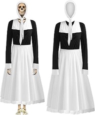 2 Pcs 12 ft Skeleton Accessories Thanksgiving 12 ft Skeleton Pilgrim Lady Costume Set Giant Sized Sk