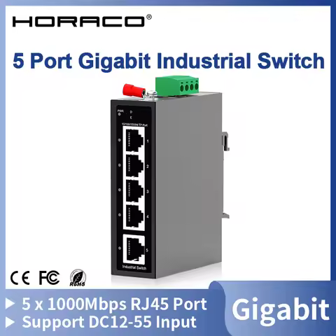 HORACO 5 Port Gigabit Industrial Switch 1000Mbps Industrial Network Ethernet Switch DIN Rail Mounted