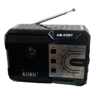 KUKU AM-K5BT FM/AM/SW 3 Band Antenna Radio Wireless Rechargeable USB Bluetooth Speaker with Solar Panel support SD/ TF/ MP3 Player