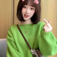 Autumn Loose Temperament Top Lantern Solid Color Sleeve Color Gummy Style Korean Waxy Thin Lazy Swea