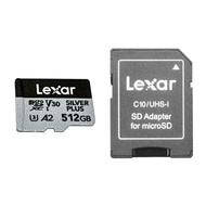 Lexar Professional 512GB SILVER PLUS UHS-I microSDXC Memory Card with SD Adapter (R:205MB/s), LMSSIP