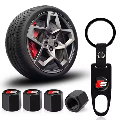 Car Wheel Tire Valve Stems Cap With Keychain Keyring Badge For Audi sline TT Q2 Q3 Q5 Q7 Q8 A3 A4 A5