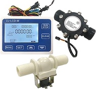 Flow Meter, DN25 Digital Display Flow Quantitative Controller 1inch Water Flow Sensor Solenoid Valve