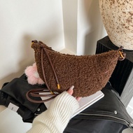 half moon bag half moon handbag Autumn Winter Half Moon Bag - Female Lamb Wool Furry Shoulder Bag