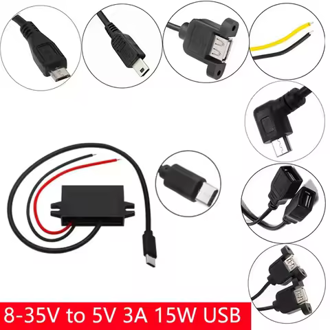 12V24V to 5V 3A Charging Converter DC DC 12V to 5V Step Down Converter with Female/MICRO/TYPE C/MINI