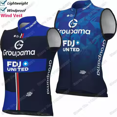 2025 FDJ Team Cycling Vest Windproof France Tour Wind Vest Men Cycling Jersey Sleeveless Bicycle Win