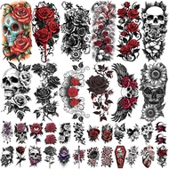 77 Sheets Flowers Skeleton Skull Temporary Tattoo for Women Men 17 Half Arm Dark Gothic Punk Rocker