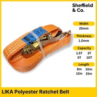 LIKA Polyester Ratchet Belt, Cargo Lashing Tie Down Strap (1.5T / 2T / 3T) x (8m / 10m / 12m / 15m)