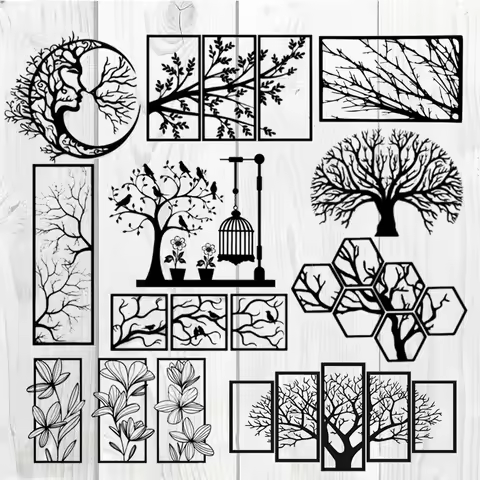 Wall Art Decoration 2D Vector File Branches and Trees Design Drawings for CNC Laser Cutting DXF CDR 